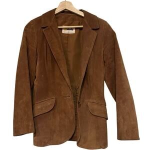 Avanti Women's Size 6 Brown Suede Leather Button Cropped Blazer Jacket Vintage